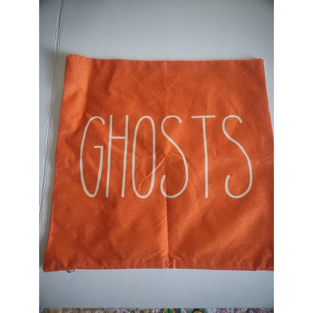 Rae Dunn Style GHOSTS Orange Halloween Throw Pillow Cover 17.5x17.5 Farmhouse